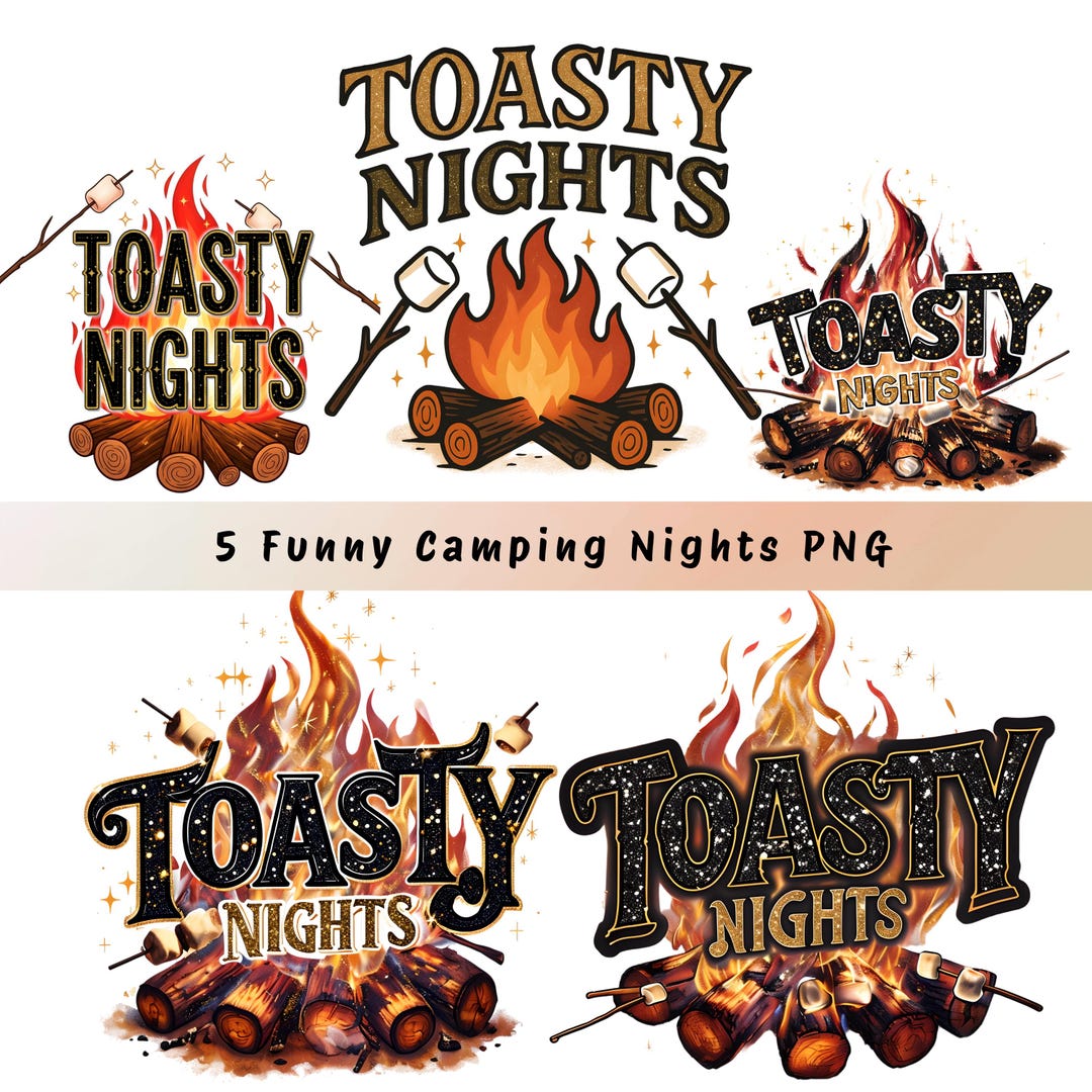Toasty Nights PNG: Faux Glitter Campfire S'mores Design (5-pack Digital ...