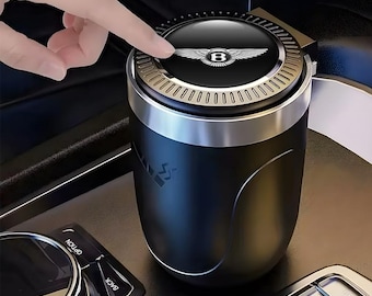 Stylish Car Ashtray with Logo Bentley – Elegant Auto Accessory | Portable Ashtray with Lid and LED Light | Luxury Car Interior Gift