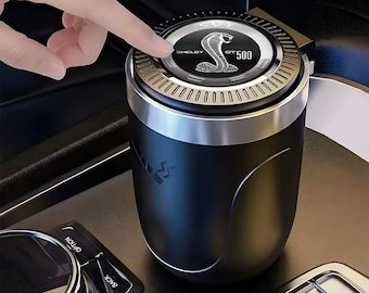 Stylish Car Ashtray with Logo Shelby – Elegant Auto Accessory | Portable Ashtray Lid and LED Light | Luxury Car Gift