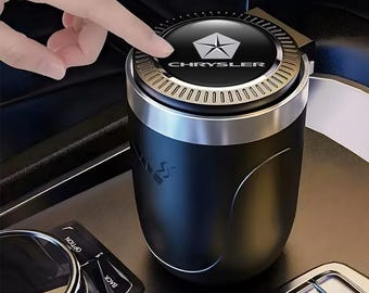 Stylish Car Ashtray with Logo – Elegant Auto Accessory | Portable Ashtray with Lid and LED Light | Luxury Car Interior Gift