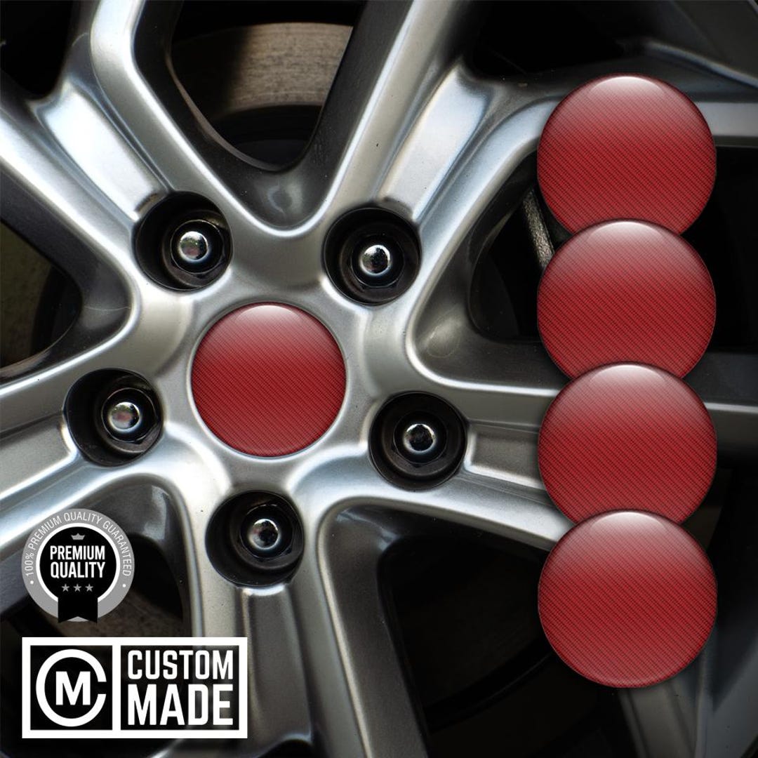 Red Rim Stickers Wheel Hub Cap Stickers Red Carbon Design - Set 4/ Stylish Emblem ...