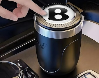 Stylish Car Ashtray with Logo Bentley – Elegant Auto Accessory | Portable Ashtray with Lid and LED Light | Luxury Car Interior Gift