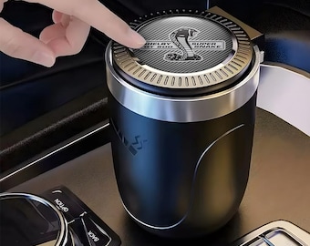 Stylish Car Ashtray with Logo Shelby – Elegant Auto Accessory | Portable Ashtray Lid and LED Light | Luxury Car Gift