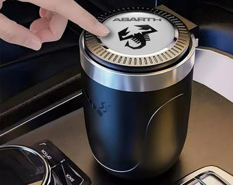 Stylish Car Ashtray with Logo Abarth – Elegant Auto Accessory | Portable Ashtray Lid and LED Light | Luxury Car Gift