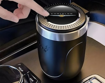 Stylish Car Ashtray with Logo – Elegant Auto Accessory | Portable Ashtray with Lid and LED Light | Luxury Car Interior Gift