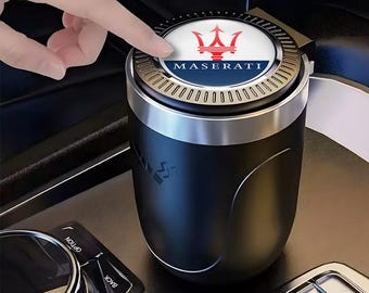 Stylish Car Ashtray with Logo Maserati – Elegant Auto Accessory | Portable Ashtray with Lid and LED Light | Luxury Car Interior Gift