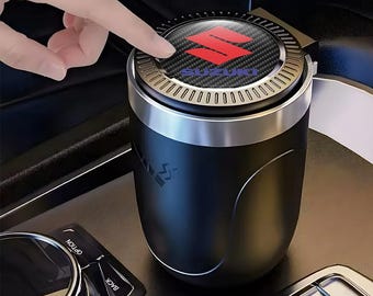Stylish Car Ashtray with Logo Suzuki – Elegant Auto Accessory | Portable Ashtray with LED Light | Luxury Car Interior Gift