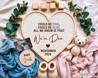 Pregnancy Announcement Digital, Editable Canva Template: Baby Boy or Girl Reveal for Social Media