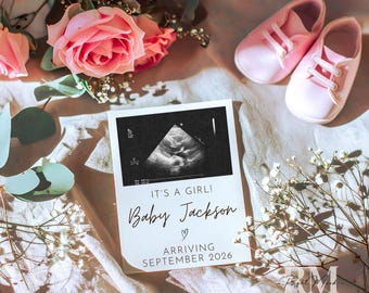 Baby Girl Pregnancy Announcement: Editable Gender Reveal Canva Template | Instant Digital Download
