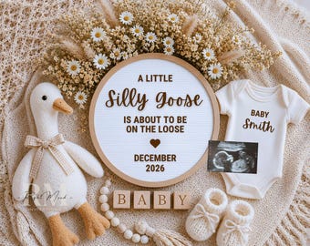 Silly Goose Pregnancy Announcement, December Baby Reveal, Gender Neutral, Editable Template (Digital Download)