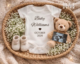 Neutral Baby Announcement Modern Minimalist Digital Pregnancy Reveal Boho Editable Canva Template Due October