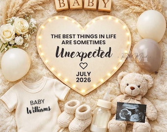 Pregnancy Announcement Digital Gender Neutral, Unexpected Baby Announcement, Social Media Ultrasound Reveal Editable Canva Template
