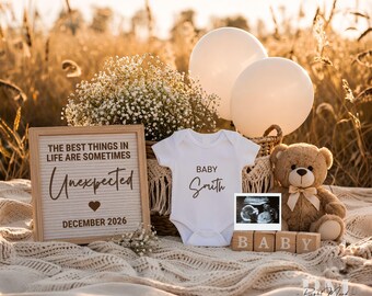 Neutral Boho Pregnancy Announcement Template: Unexpected Baby Social Media Reveal (Digital Download)