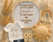 Boho Sunshine Pregnancy Announcement Template: Gender Neutral Baby Reveal (Digital)