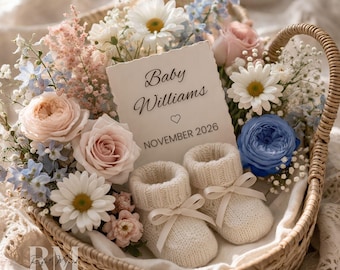 Spring Floral Pregnancy Announcement Template Canva Editable Neutral Boho Baby Reveal Without Ultrasound, Instant Digital Download