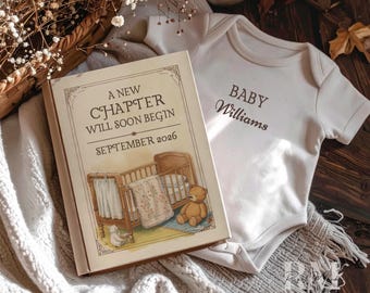 Baby Announcement Vintage Childrens Book Theme Digital Pregnancy Announcement Storybook New Chapter Begins Baby Reveal Digital Template Fall