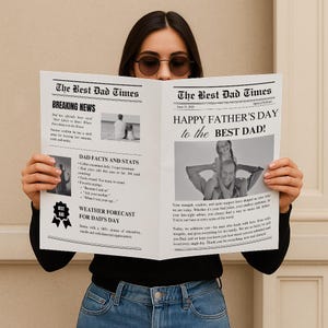 Editable Fathers Day Newspaper Template, Printable Newspaper Design Unique Gift for Daddy, Personalized The Best Dad Times Flower Wrap