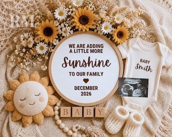 New Baby Announcement Boho Pregnancy Reveal Template Editable Canva Digital Download