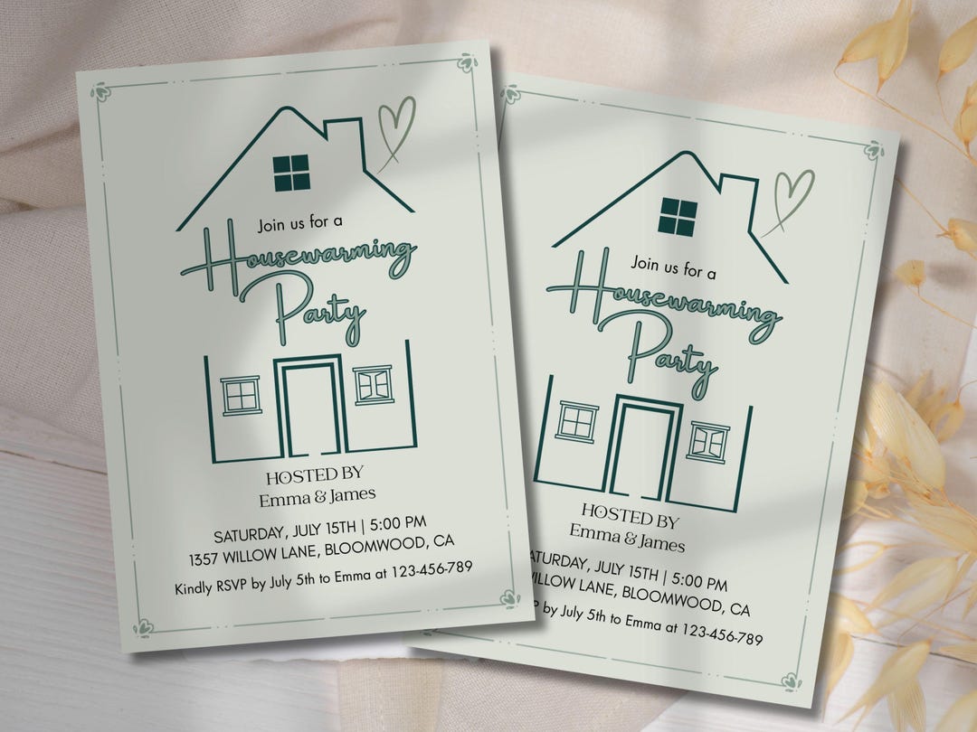 Editable Housewarming Party Invitation Template, Printable Sage Green ...
