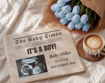 Newspaper Pregnancy Announcement Template, Baby Boy Sonogram Reveal (Digital Download)