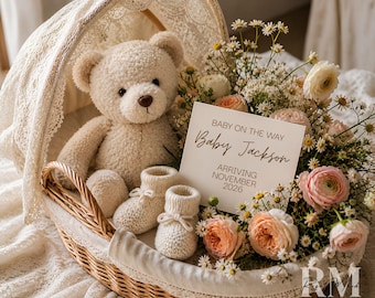 Gender Neutral Pregnancy Announcement for Social Media | Digital Baby Reveal Without Ultrasound | Boho Floral Design | Editable Template