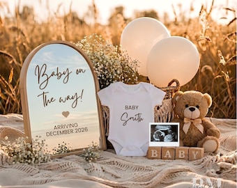 Boho Pregnancy Announcement Canva Template, Baby Reveal Mirror Sign (Digital Download)