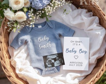 Boy Pregnancy Announcement Digital Baby Brother Social Media Reveal Post, Editable Canva Template