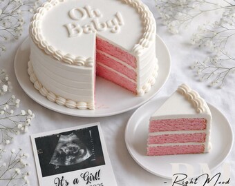 Pregnancy Announcement Digital Baby Girl Pink Cake Gender Reveal Editable Template for Social Media