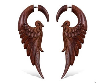 Forest Wings S/Br - Fake Gauges, Wooden Earrings