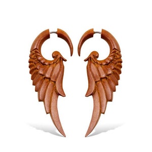 Forest Wings S/Tan Fake Gauges, Wooden Earrings image 1