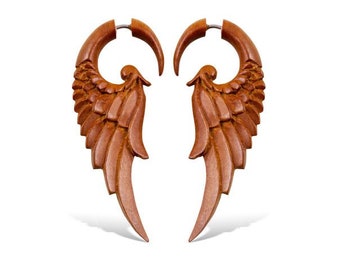 Forest Wings S/Tan - Fake Gauges, Wooden Earrings