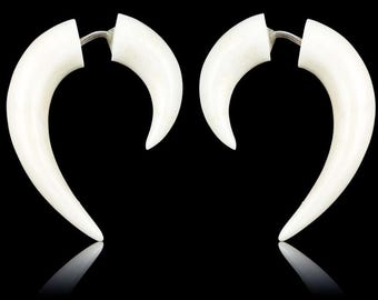Small Bone Hooks - Fake Gauges, Fake Plugs, Handmade Bone Earrings, Tribal Style