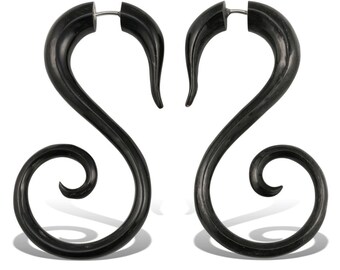 Belize Spiral Small - Fake Gauges, Handmade Horn Earrings, Tribal Style