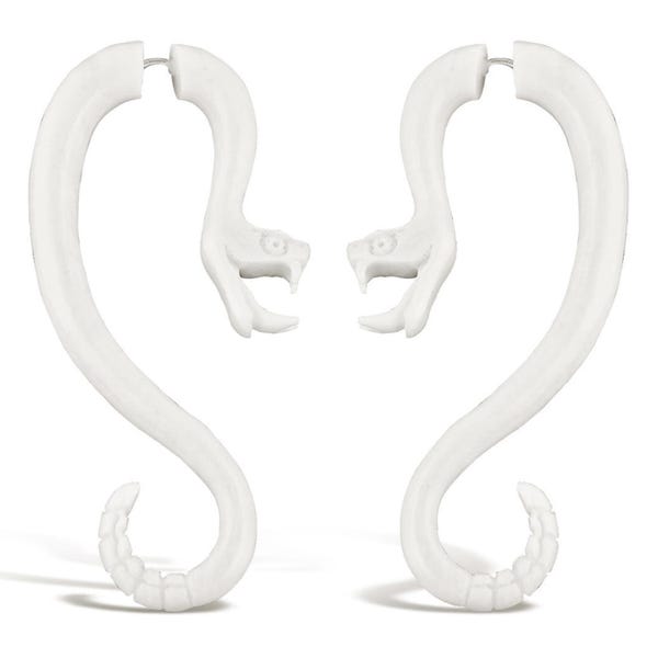 サーペントカール - フェイクゲージ、フェイクプラグ、ハンドメイドボーンイヤリング、トライバルスタイル