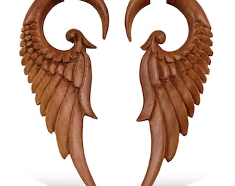 Forest Wings S/Tan - Fake Gauges, Wooden Earrings