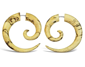 Large Tamarind Spirals - Fake Gauges, Wooden Earrings