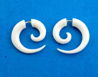 Small Bone Spirals - Fake Gauges, Fake Plugs, Handmade Bone Earrings