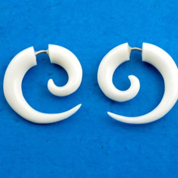 Small Bone Spirals - Fake Gauges, Fake Plugs, Handmade Bone Earrings