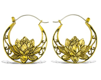 Flowering Lotus Hoops M/Brass - Silver Post