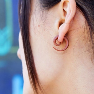 Small Spirals Tan - Fake Gauges, Fake Plugs, Handmade Wood Earrings