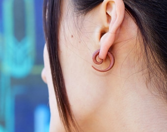 Small Spirals Tan - Fake Gauges, Fake Plugs, Handmade Wood Earrings