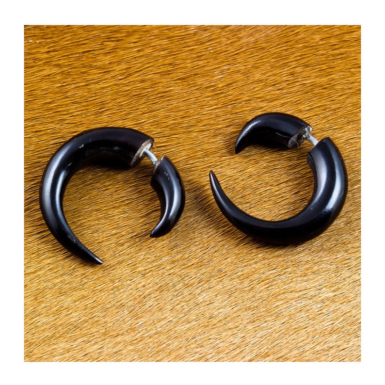 Small Curved Tail Fake Gauges, Fake Plugs, Handmade Horn Earrings, Tribal Style image 4