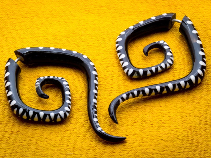 Zebra Spirals M/Horn - Fake Gauges, Fake Plugs, Handmade