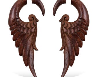 Forest Wings S/Br - Fake Gauges, Wooden Earrings