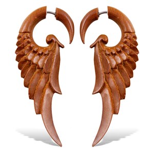 Forest Wings S/Tan Fake Gauges, Wooden Earrings image 2