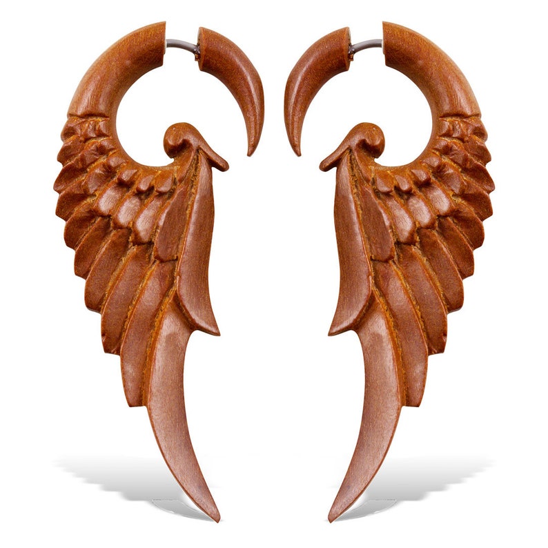 Forest Wings S/Tan Fake Gauges, Wooden Earrings image 2