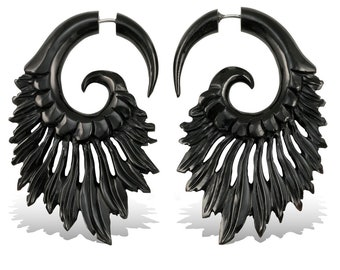 Tribal Feathers L/Horn - Fake Gauges, Hand Carved