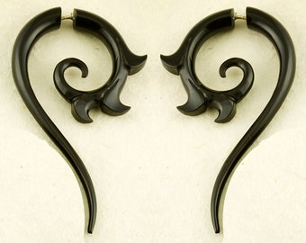 Salander Spiral Long - Fake Gauges, Fake Plugs, Handmade Horn Earrings, Girl with the Dragon Tattoo
