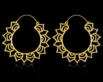 Lotus Sun Hoops - L/Brass Earrings