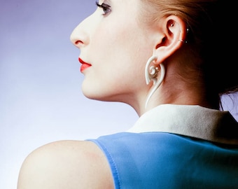 Carved Crown - Fake Gauges, Fake Plugs, Handmade Bone Earrings